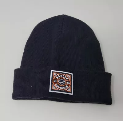 Harley Davidson Mens H-D Label Patch Embroidered Cuffed Beanie Hat Iron Hill • $25