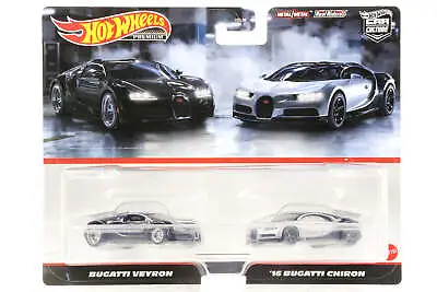 1:64 2er Set Bugatti Veyron +2016 Bugatti Chiron Hot Wheels Premium • $45.58