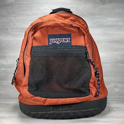 Vintage Jansport Heavy Duty Rubber Bottom Backpack Orange 90s USA Hiking Camping • $59.95