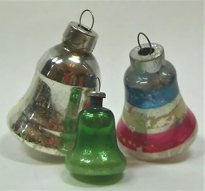 G Vtg Christmas Tree Ornament Mercury Glass 3 Bell Shape Different Sizes • $9.95