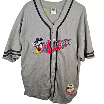 Vintage The Disney Catalog Mickey Mouse Embroidered Baseball Jersey Gray XXL 2XL • $59.95
