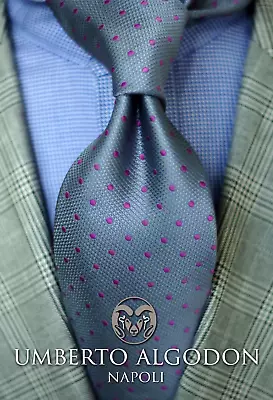 Umberto Algodon By Lord R Colton Gray Magenta Dot Woven Necktie • $59.99