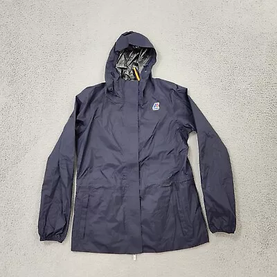K Way Jacket Women Size 8 Plus Blue Navy Hooded Full Zip Waterproof Rain Coat • $29.95