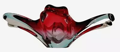 Murano Art Glass Red Blue Bowl Sculpture 10  Tri-colored Mid-Century Italy  • $55