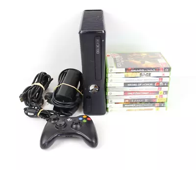 XBOX 360 S Black Console 4GB 10 Games 1 Wired Controller (NO HDD) • $99.95