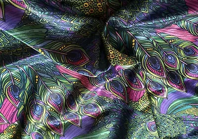 £1.35 • Buy Peacock Satin Fabric Luxury Silky Dressmaking Satin Fabric Dress Top Material