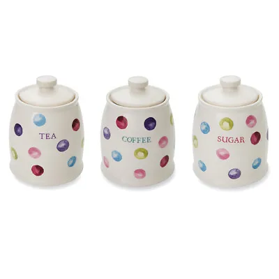 £26.75 • Buy Cooksmart Spotty Dotty Tea Coffee Sugar Set Kitchen Storage Jars Containers Set
