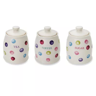£26.75 • Buy Cooksmart Spotty Dotty Tea Coffee Sugar Set Kitchen Storage Jars Containers Set