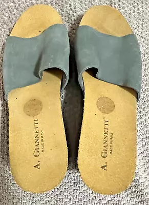 A. Giannetti Blue Gray Suede Cork Wedge Slides Sandals Women’s Sz 9.5 • $17.99