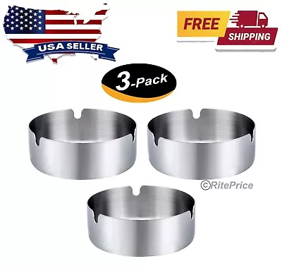 Round Outdoor Metal Cigarette Ashtray 4  Cigar Ash Tray Holder Silver (3 Pack) • $10.49