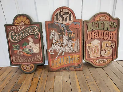 3 Vintage 1970s Kitschy Kitchen Bar Ware Faux Wood Foam Light Weight Wall Art • $59.99