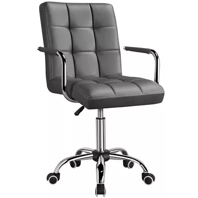 Office Chair Stylish PU Leather Mid-Back Task Chair Adjustable Height Used • $32.99