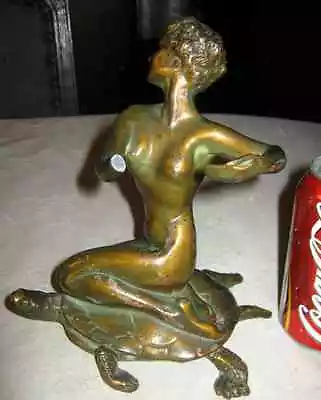 ANTIQUE McCLELLAND BARCLAY BRONZE NUDE LADY SEA TURTLE BUST ART STATUE SCULPTURE • $595