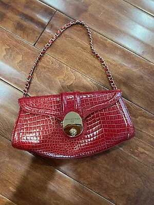 Francesco Biasia Red Leather Handbag Snake Embossed Gold Chain Shoulder Bag • $49