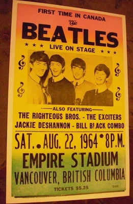 $39.75 • Buy VINTAGE 1964 BEATLES VANCOUVER CANADA CONCERT POSTER BC 60s JOHN LENNON RINGO
