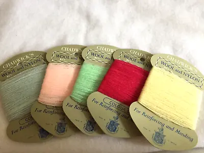 Set Of 5 VINTAGE CHADWICKS Coloured Mending Thread 85% Wool 15% Nylon • £2.99