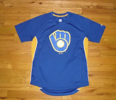 Cooperstown By Majestic Youth Boy's Milwaukee Brewers S/S Blue Shirt Sz L 14/16 • $7.99