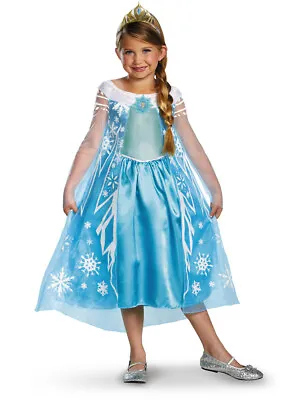 Childs Girls Deluxe Blue Princess Elsa Disney Frozen Costume Large (10-12) • $17.47