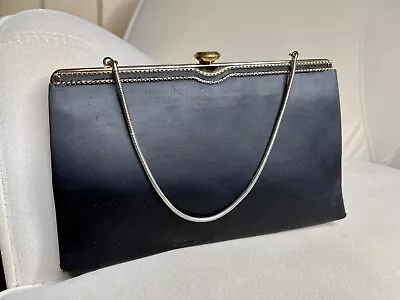 Vintage Black Clutch Wristlet Handbag Gold Latch Chain Small Elegant Evening • $20.89