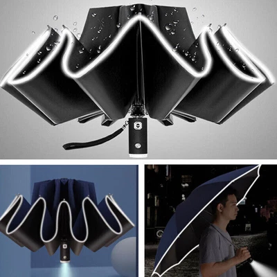 Automatic Rain Umbrella Auto Open Close Compact Folding Windproof W/ Flashlight • $16.14