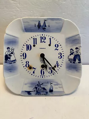 KIENZLE GERMANY  Delft Dutch Ceramic Plate 8 Day Wall Clock Blue White • $75.87