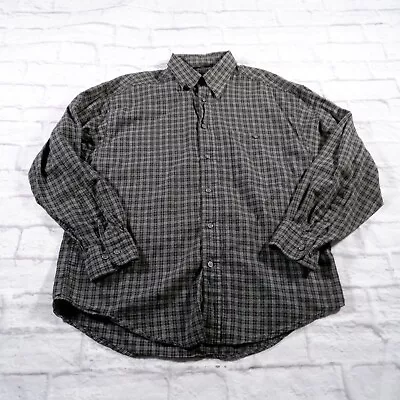 Yves Saint Laurent Black Plaid Cotton Long Sleeve Button Front Mens Shirt M • $19.97