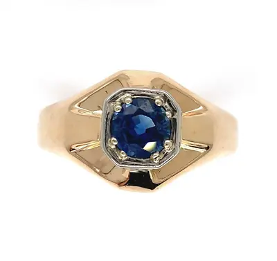 14k Yellow Gold .80ct Genuine Natural Sapphire Men's Ring Size 10.5 (#J6331) • $1858.50