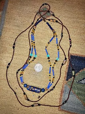 Antique Venetian Millefiori African Trade Bead Blue Red Yellow Krobo 2 Necklace • $10