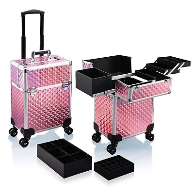 Stagiant Rolling Makeup Train Case Large Storage Cosmetic Trolley 4 Tray With... • $109.07