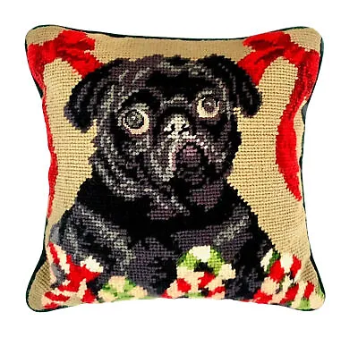 Pug Dog Design Petite Tapestry Decorative Pillow Vintage Christmas Theme Gift • $135