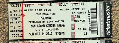 Madonna Mdna Tour Original Concert Used Ticket Mgm  Las Vegas Oct 2012 • $16.77