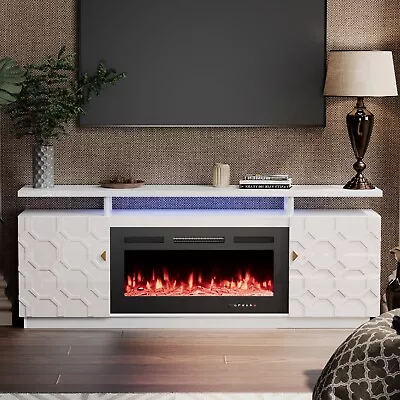 Clihome 70in Fireplace TV Stand W/36in Electric Fireplace Media Console Cabinet • $510.99