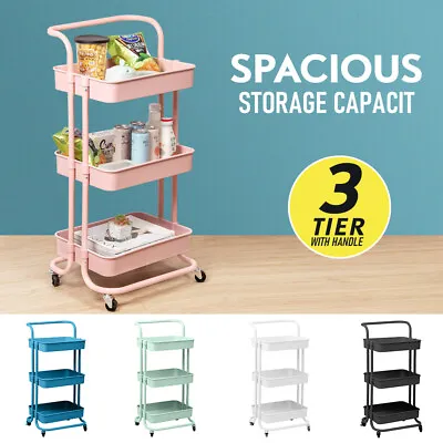 2/3/4 Tier Kitchen Trolley Cart Utility Rolling Storage Rack With Brake Wheels • $49.98