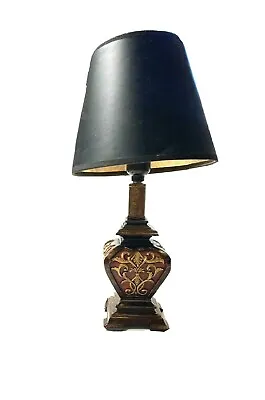 Small Designer Table Lamp Red Gold Patina Ming Asian Mini Carved Office Desk • $76.99