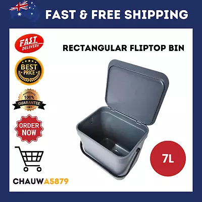 7L Rectangular Flip Top Bin Kitchen Food Scraps Trash Rubbish Garbage Can Grey • $9.95