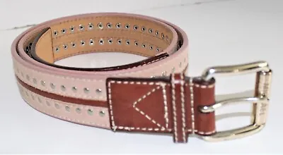 Michael Kors Tan & Brown Suede Leather Belt Metal Grommets Womens Large 553458 • $16.99