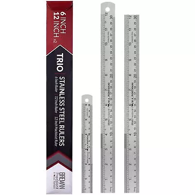 3 Pack Metal Ruler Set 1 6 Inch Ruler & 2 12 Inch Stainless Steel Rulers Set Ste • $15.52