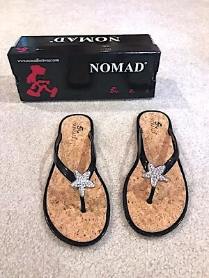 NWT NEW NIB Chico's Black Nomad Filp Flop Sandals With Silver Starfish Size 6 • $32.95