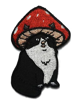 Magic Mushroom Toadstool Head Hat Cat Embroidered Patch Fly Agaric Trip Hippy • £3.25