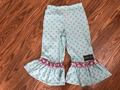 Matilda Jane Little Girls Green With Pink Polka Dot Ruffled Pants  Size 4 • $12