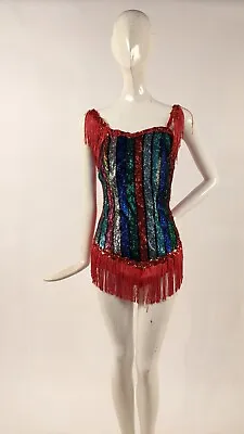 Vintage 1970’s Striped Metallic Eyelash Dance Costume W/ Fringe • $68