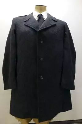 Vtg Maitland England Charcoal Wool Trench Car Winter Coat Epaulets Mens 42 Large • $47.99