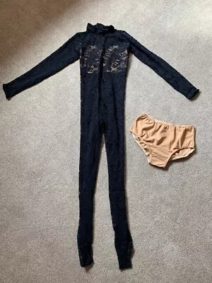 £15 • Buy Black Stretch Lace Catsuit Unitard Modern Acro Dance Costume Chid Medium Size 2