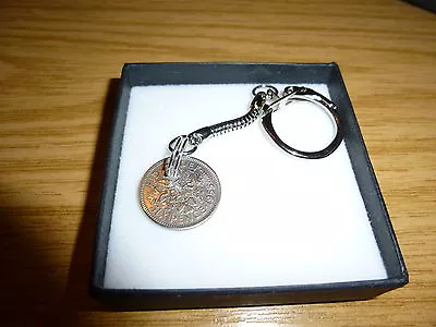 Lucky Silver Sixpence (Elizabeth 2) 6D Keyring - Gift Box - Free UK Postage • £3.95