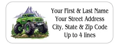 150 Monster Truck Green Mountains Return Address Labels Personalized • $7.99