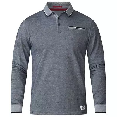 CHIGBO-D555 Mens Plus Size Long Sleeve Polo Shirt With Jaquared Collar & Cuff • £26.50