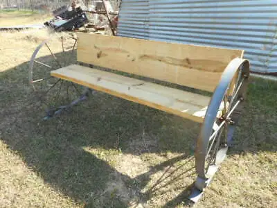 1 Wagon Wheel Bench Set  28   Steel Ornamental Iron Garden Western Rustic Art  • $215