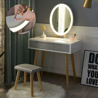 £126.50 • Buy Modern Makeup Dressing Table Vanity Stool Set LED Lights Mirror Storage Drawers