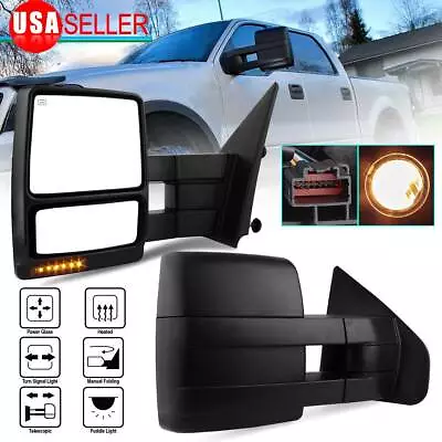 Pair Power Heated Tow Mirrors For 2007-2014 Ford F150 Puddle Light Turn Signals • $122.69