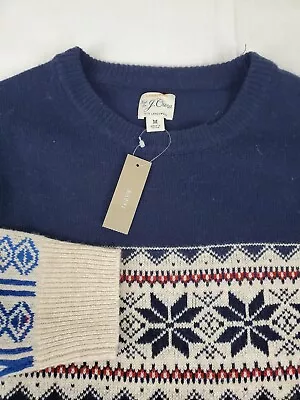 J.Crew Mens Sweater Medium Multicolor Fair Isle Lambs Wool Crewneck New • $99